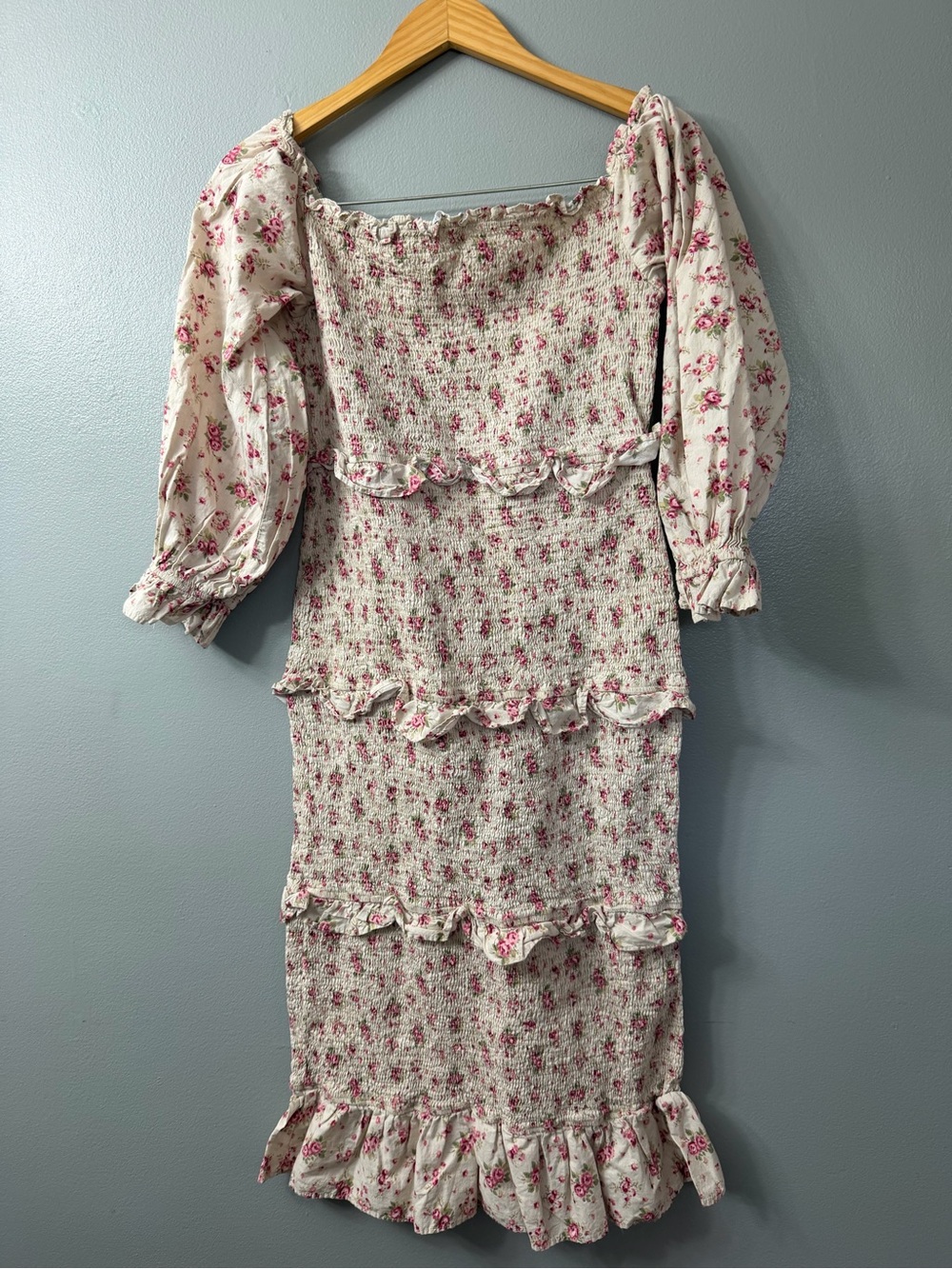 Worth Collection Lila Floral Printed Smocked Midi Dress - Smocked Off-Shoulder